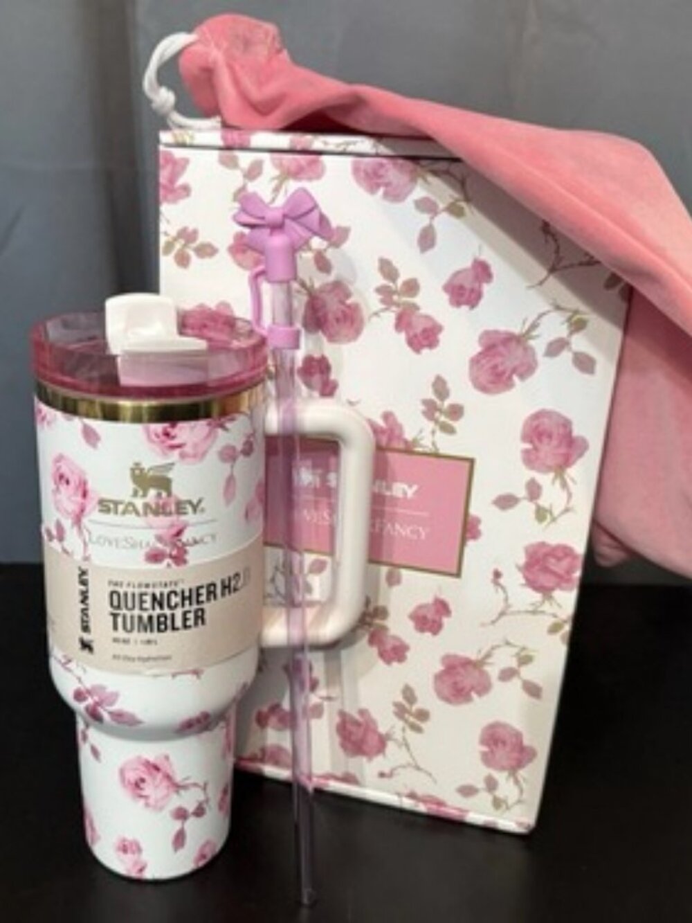 Stanley LoveShackFancy Ribbon Rosa 40 oz Quencher Tumbler White Pink
